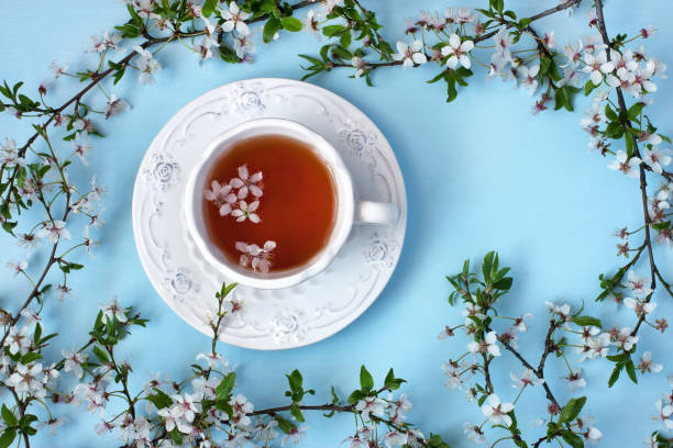 istock Composition with cherry  blossoms flowers on wooden background 880389286