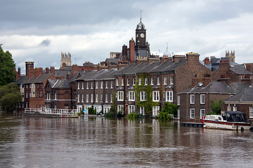 The River Ouse floods the streets of central York in the United Kingdom.  September 2012.