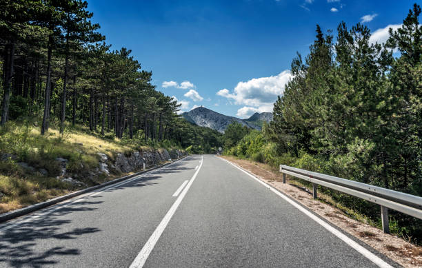 istock Country road through the rocky mountains and forest 880423768