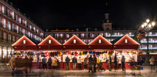 Christmas lights in the Plaza Mayor of the city of Madrid in the year 2017 stock photo