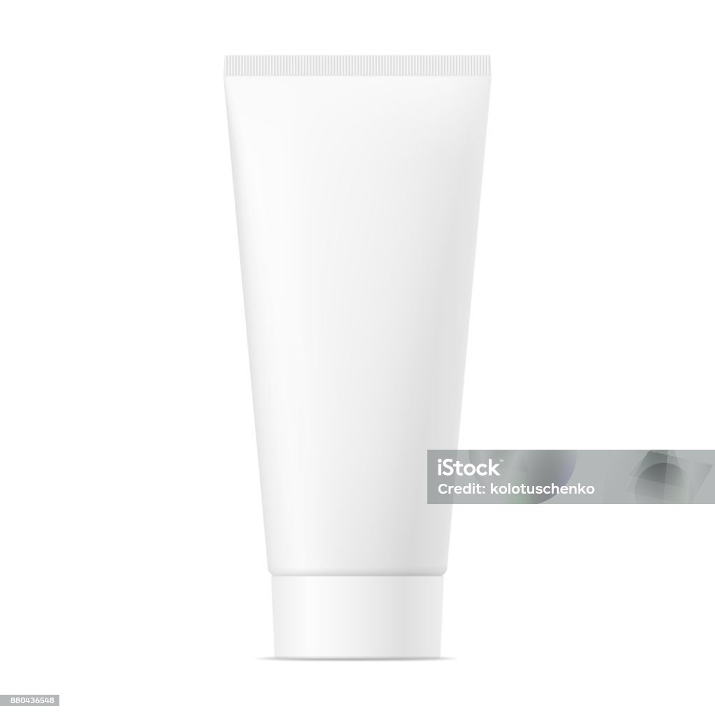 Realistic mock up of package. Realistic mock up of package. Vector white mat plastic tube with cap for cosmetics, body cream, skin care, gel, lotion, glue, toothpaste. Front side view. 3D illustration. Mat stock vector