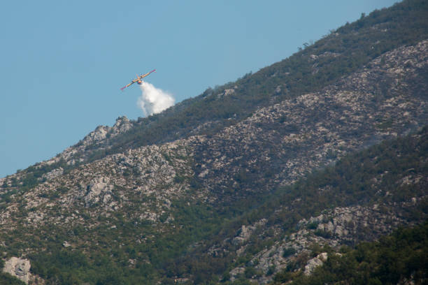 istock Airplane extinguishing the forest fire in Montenegro 880446688