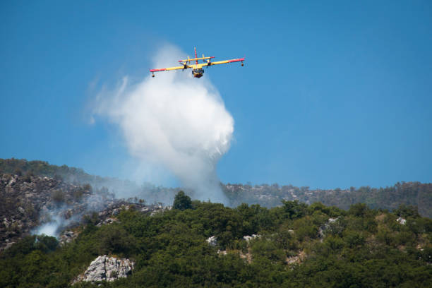 istock Airplane extinguishing the forest fire in Montenegro 880449838