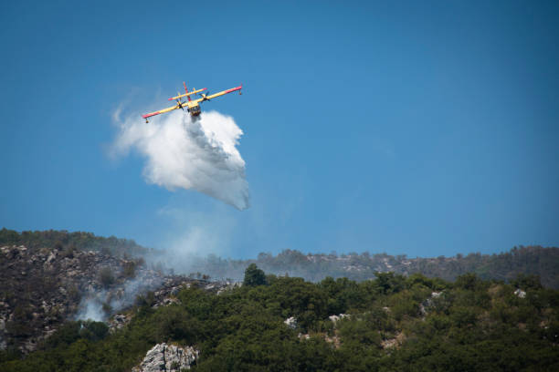 istock Airplane extinguishing the forest fire in Montenegro 880449906