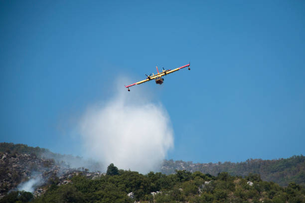 istock Airplane extinguishing the forest fire in Montenegro 880449972