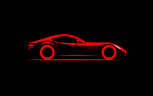 stylized simple drawing sport super car coupe side view ,