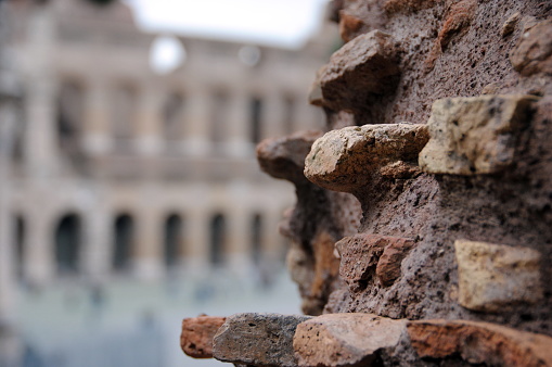 Rome/Italy - February 27, 2016: Ancient brick wall near the Coliseum