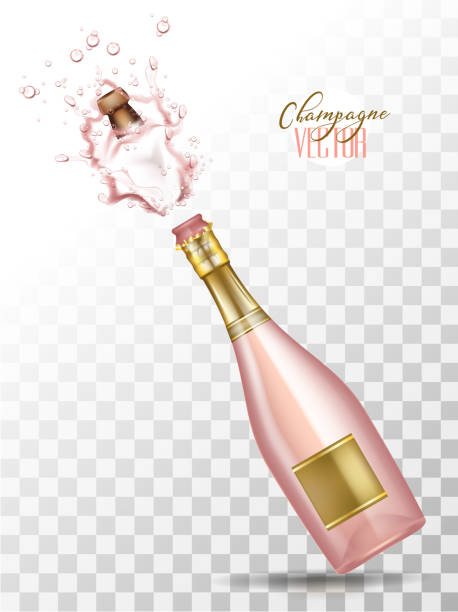 ilustraciones, imágenes clip art, dibujos animados e iconos de stock de explosión de champagne rosa realista vector - food and drink holidays and celebrations isolated objects birthdays