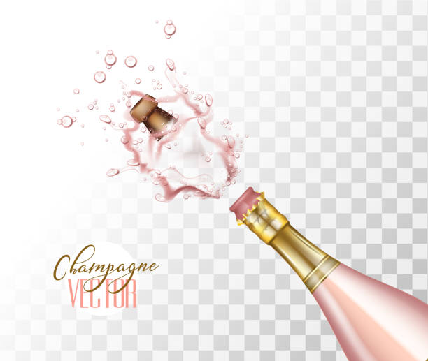 vektor-realistische rosa champagner explosion closeup - champagne pink bubble vector stock-grafiken, -clipart, -cartoons und -symbole