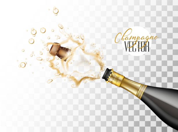 illustrations, cliparts, dessins animés et icônes de vector réaliste champagne explosion closeup - champagne