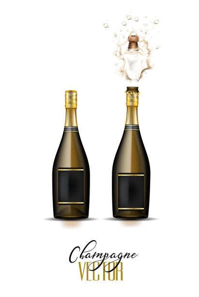 illustrazioni stock, clip art, cartoni animati e icone di tendenza di vettore esplosione di champagne realistico - party business toast champagne