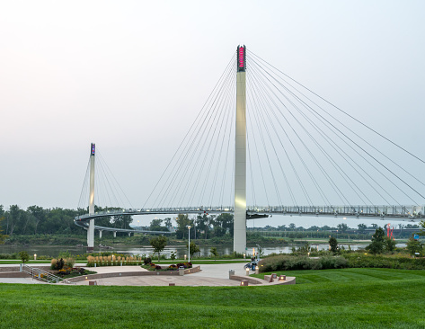 Bob Kerrey Pedestrian Bridge Spans the Missouri River in Omaha, Nebraska
