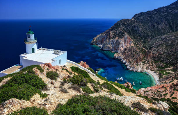 istock Beautiful Lighthouse of Polyegos island, Cyclades, Greece 880486530