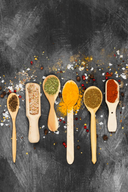 istock Various spices on a black background. Top view. Food background 880490962