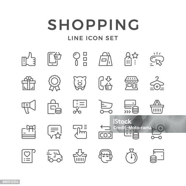 Set Line Icons Of Shopping Stock Illustration - Download Image Now - Icon Symbol, E-commerce, Sale