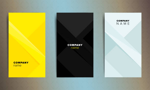 Set of three color vertical abstract business cards with graphic elements. - ilustração de arte vetorial