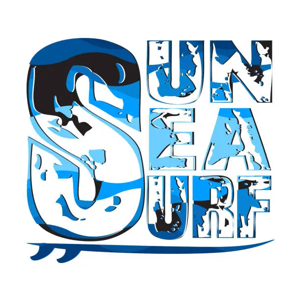 Vector illustration of surfing sun sea, surfing t-shirts, T-shirt inscription typograph