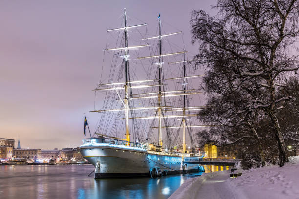 noche de invierno paisaje de estocolmo (suecia - af chapman fotografías e imágenes de stock