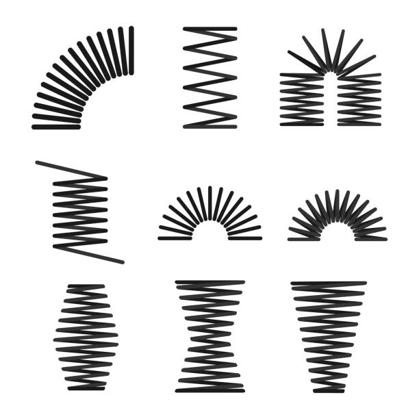 illustrazioni stock, clip art, cartoni animati e icone di tendenza di set di molle metalliche, spirale, filo flessibile - springs spiral flexibility metal