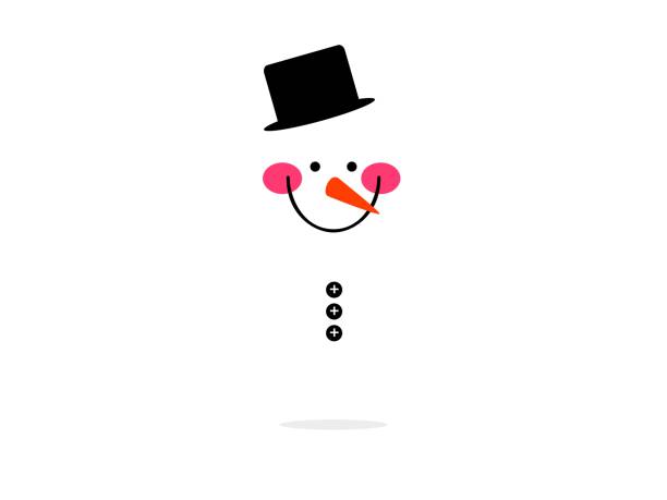 isolated face big smile snow man isolated face big smile snow man with black hat , three button , and carrot nose vector design white background sign snow winter stock illustrations