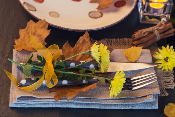 istock Table setting with autumn decoration for Thanksgiving. 880575116
