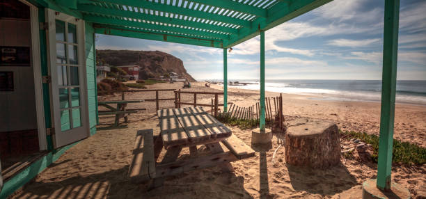 istock Bench and picnic table at Crystal Cove State Park beach 880605796