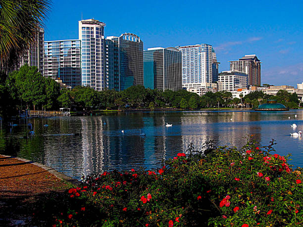 Photograph of Downtown Orlando - Florida  viewed across Lake Eola stock photo