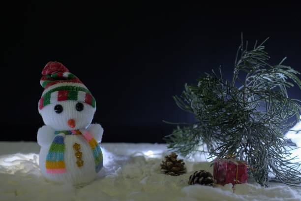 istock Snowman with gifts and pine background 880638550