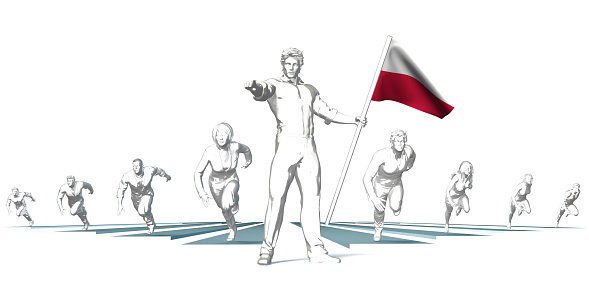 Poland Racing to the Future with Man Holding Flag