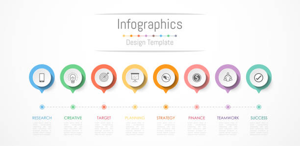 infografiki elementów projektu danych biznesowych z 8 opcji, części, kroków, osi czasu lub procesów. ilustracja wektorowa. - 9 stock illustrations