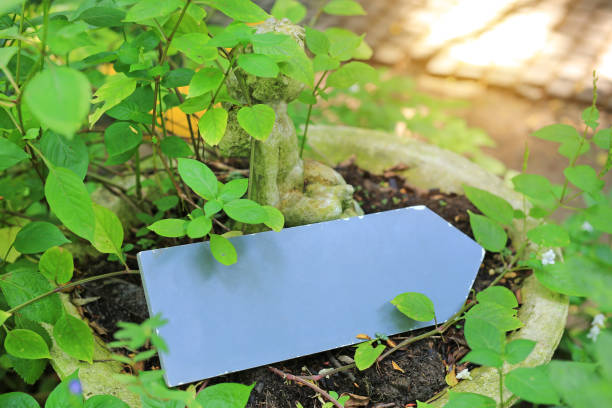 istock Cupid statue and arrow blank label in the garden. 880696068