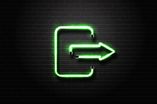 Vector realistic isolated neon sign of Exit icon for decoration and covering on the wall background.