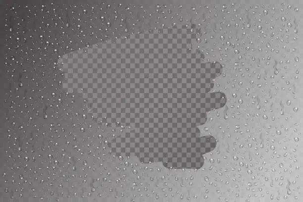Vector illustration of Vector realistic isolated water on glass effect for decoration and covering. Set of water droplets on the transparent background.