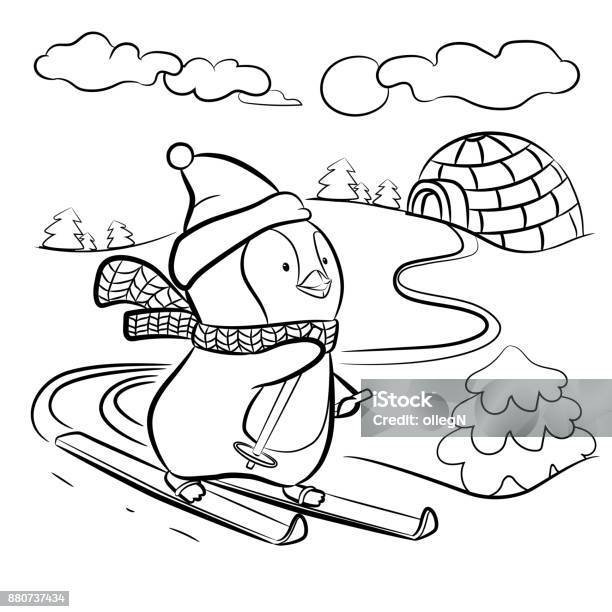 Kids Coloring Page Stock Illustration - Download Image Now - Coloring Book Page - Illlustration Technique, Winter, Penguin
