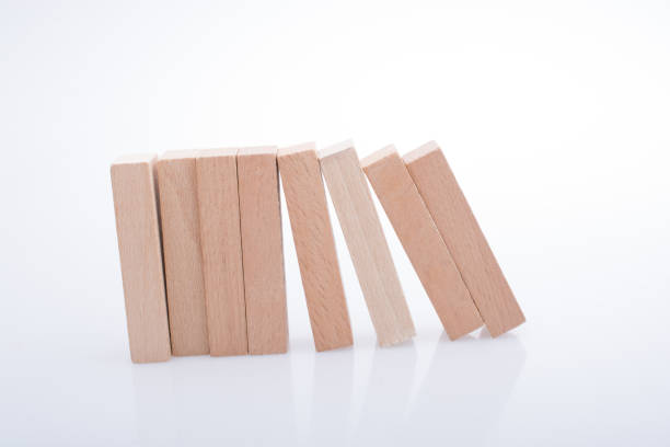 istock Wooden domino blocks on white background 880745374