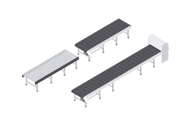 工業用コンベア ベルトとローラー装置の設計。等尺性ベクトル イラスト ・ - conveyor belt点のイラスト素材／クリップアート素材／マンガ素材／アイコン素材