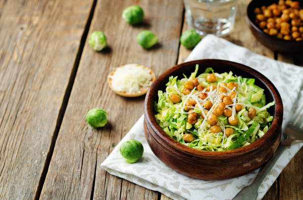 Shreded Brussels sprouts roasted chickpeas Parmesan salad