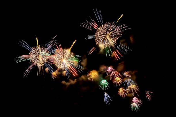 istock Multicolored flashes of festive fireworks 880784138