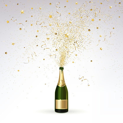 Champagne splashes of gold confetti on a light background
