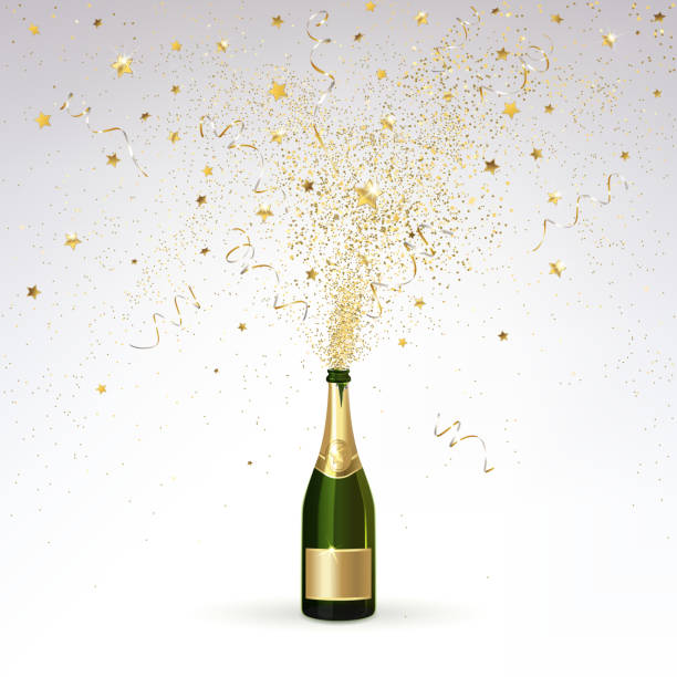 Champagne and Gold Confetti Champagne splashes of gold confetti on a light background Champagne stock illustrations