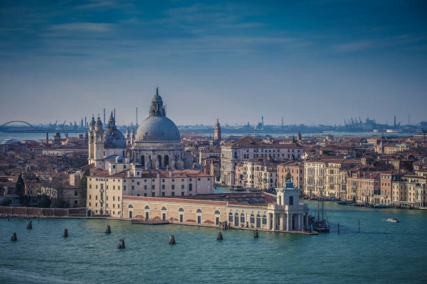 Panoramic aerial cityscape of Venice and Grand Canal with Santa Maria della Salute church