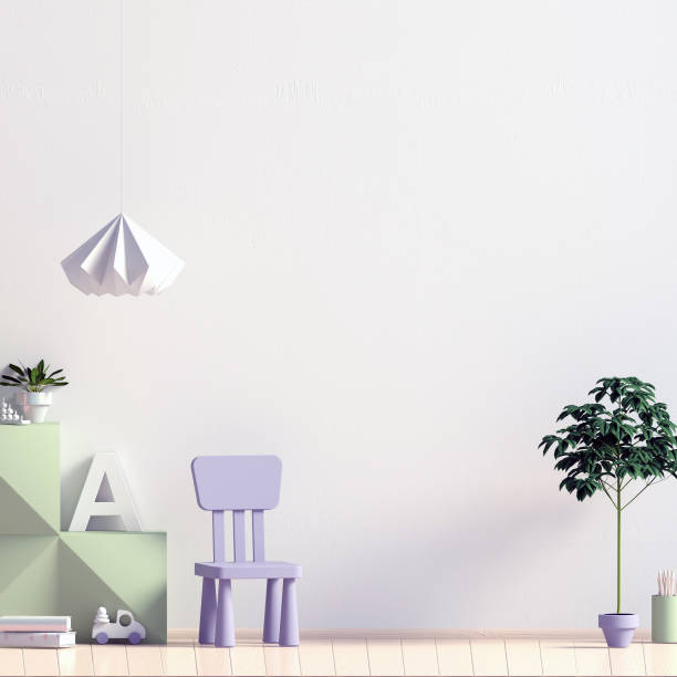 istock Pastel child's room. playroom. modern style. 3d illustration. Mock up wall 880792732