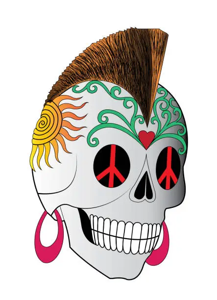 Vector illustration of Art Design Punk Skull.