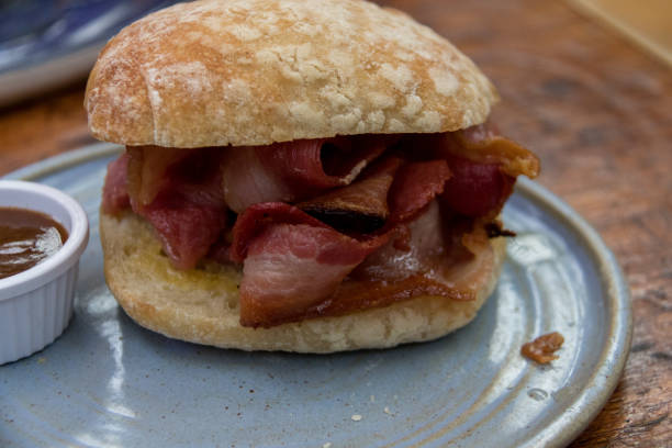 istock bacon sandwich on a plate with sauce 880801322