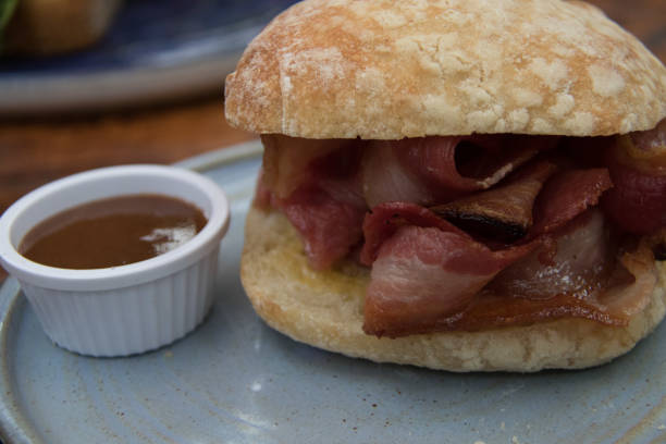 istock bacon sandwich on a plate with sauce 880801356