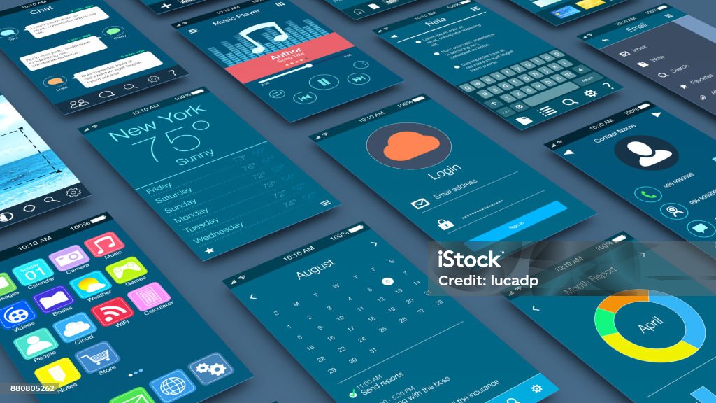 concept of mobile apps close-up view of mobile apps mockup (3d render) Design Stock Photo