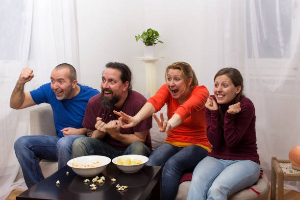 istock Cheering in front of a TV 880810898