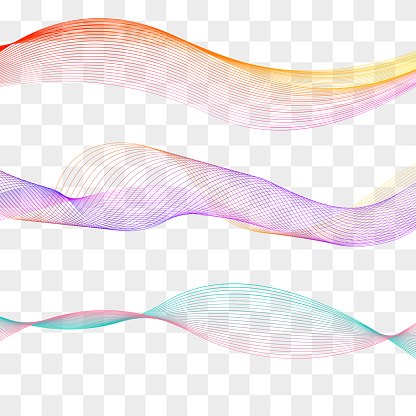 Set smooth flow lines isolated on  transparent background. Abstract wave, soundwave, sound. Vector illustration