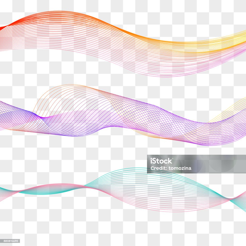 Set smooth flow lines Set smooth flow lines isolated on  transparent background. Abstract wave, soundwave, sound. Vector illustration Wind stock vector