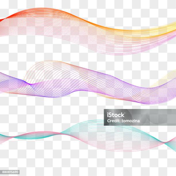 Set Smooth Flow Lines Stock Illustration - Download Image Now - Wind, In A Row, Curve
